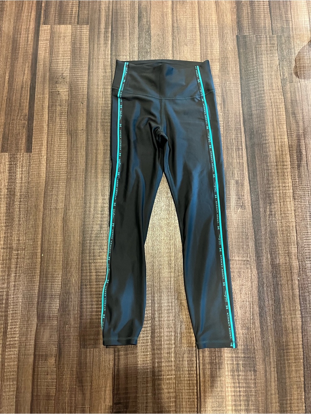 Under Armour Black Leggings with Teal Side Stripe